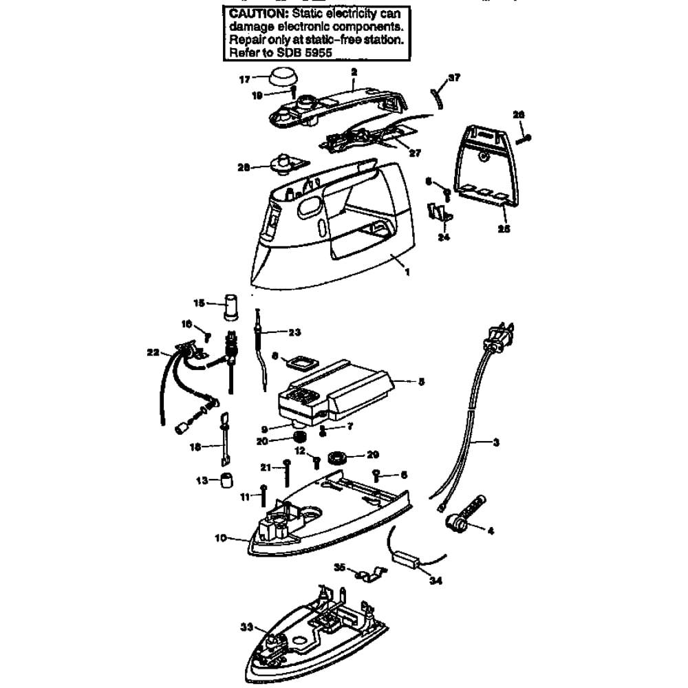 Replacement Parts Diagram and Parts List for F612  Black and Decker Iron